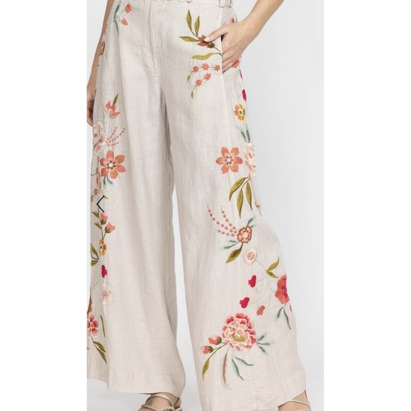 Johnny Was Joya Wide Leg Linen Pants Size XL  Embroidered Floral Bohemian - Picture 4 of 15